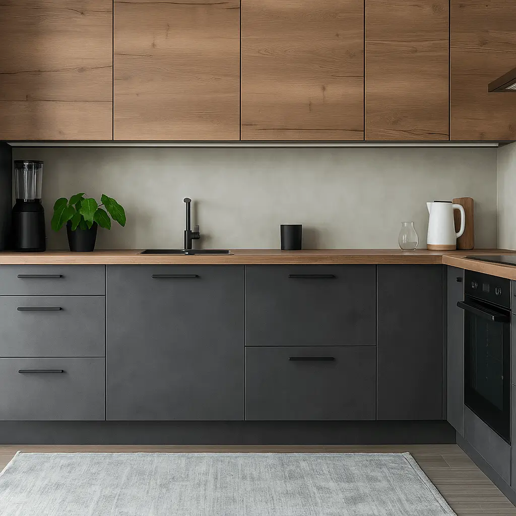 Modern kitchen remodeling featuring custom cabinetry, matte finishes, and clean minimalist design as part of a full kitchen renovation